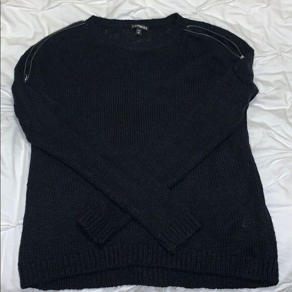 Express Zip Cold Shoulder Tunic Sweater - Picture 3 of 4